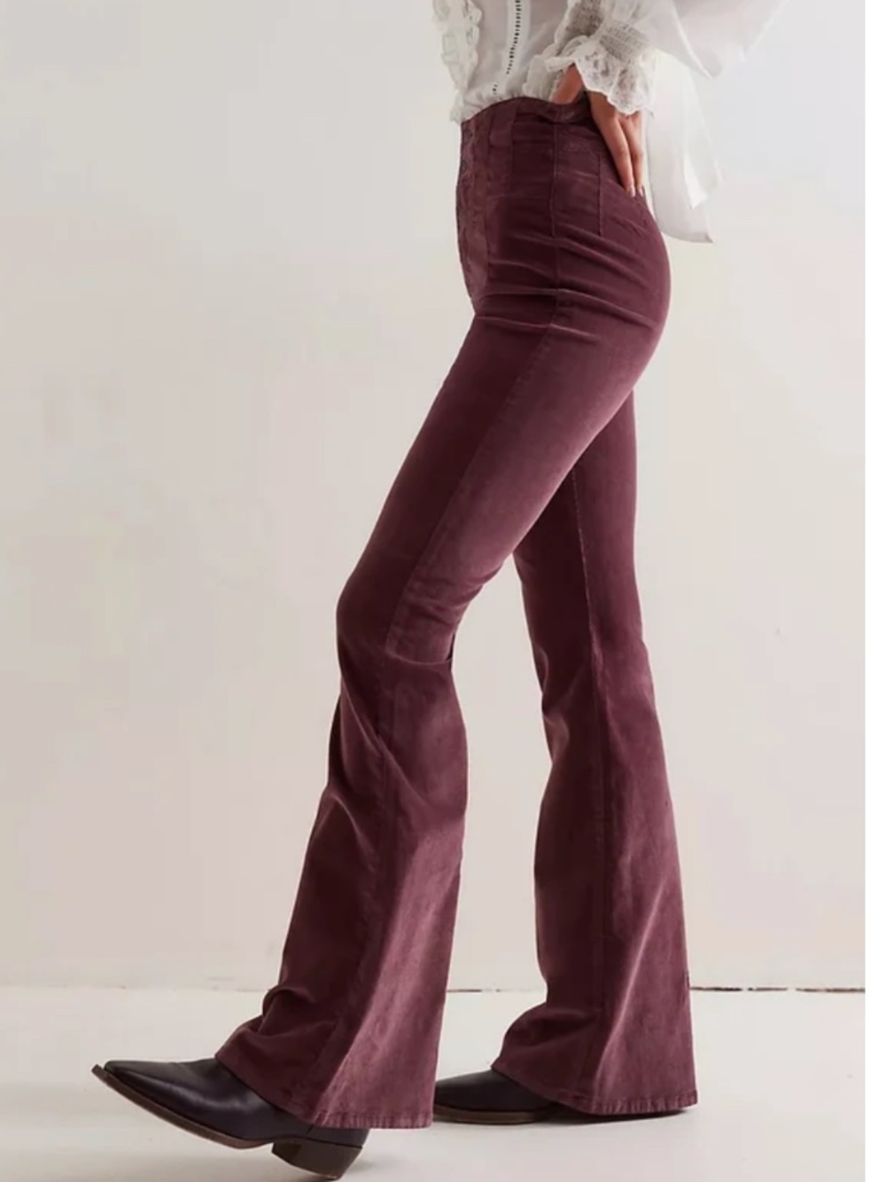Free People Jayde Corduroy High Rise Flare Bohemian Mauve Size 27